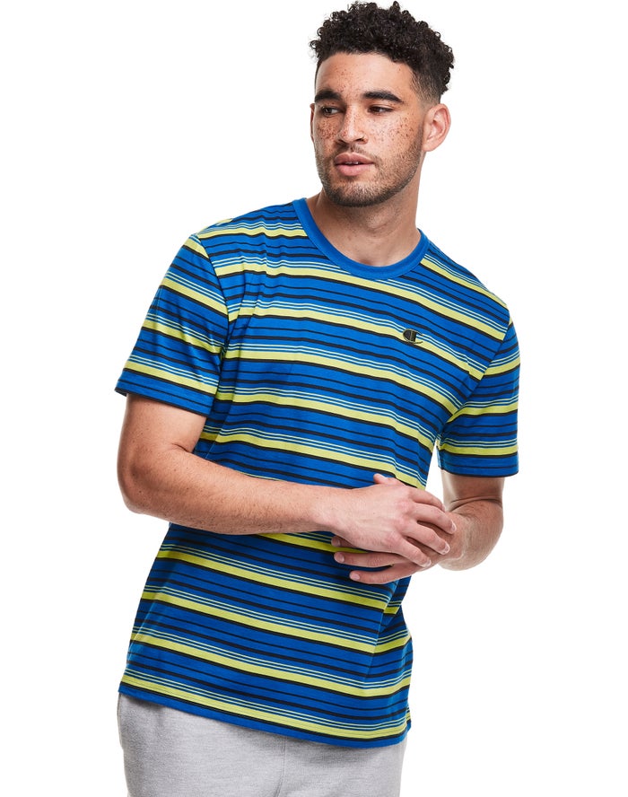 Camiseta Champion Hombre - Yarn-Dye Stripe C Logo ( Azules / ) 8965210-FM